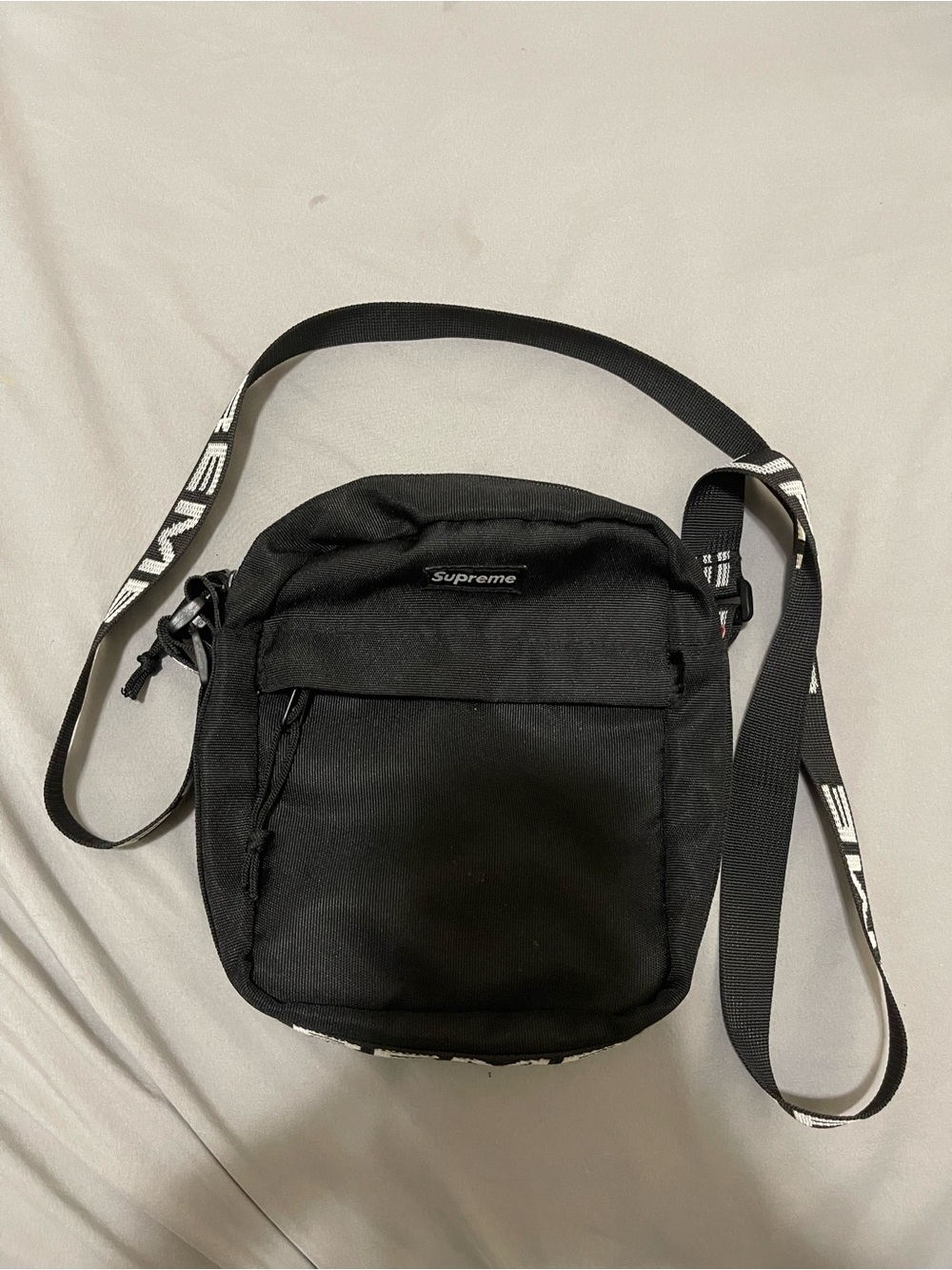 Supreme Black Crossbody Bag with Branded Strap